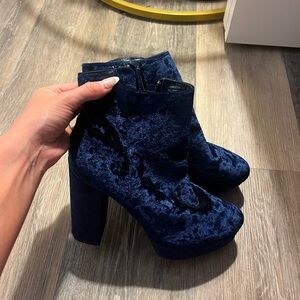 Blue velvet booties